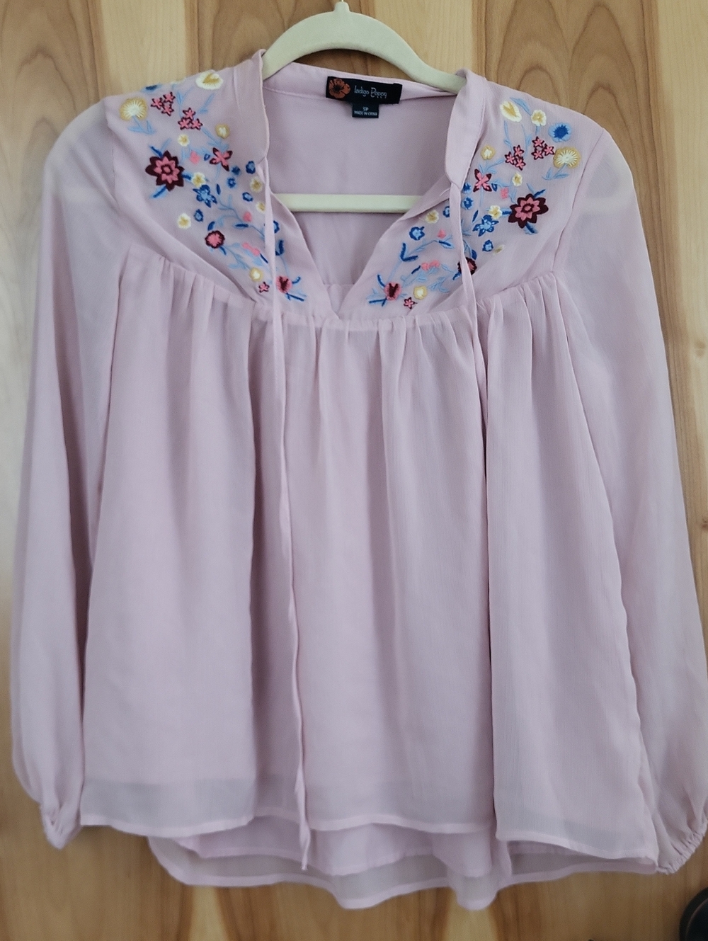 Velvet Dream Lavender Embroidered Peasant Top